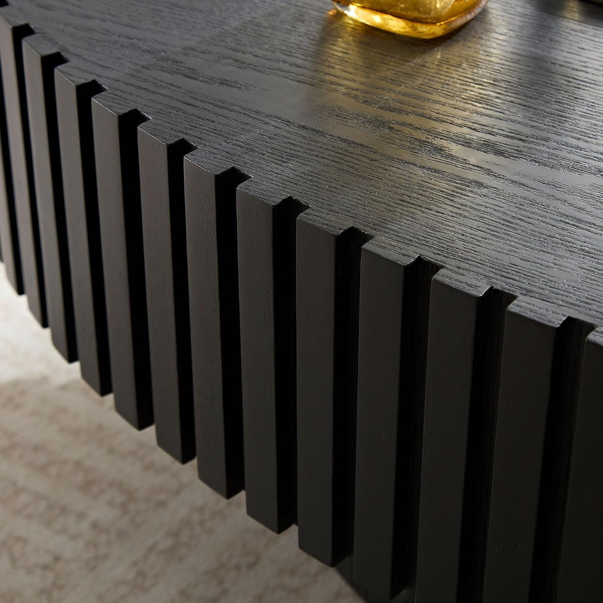 Oval Fluted Coffee Table Oval Drum Coffee Table Modern Black Fluted Coffee Tables for Living Room (Black, 44 * 24 * 14 inch)