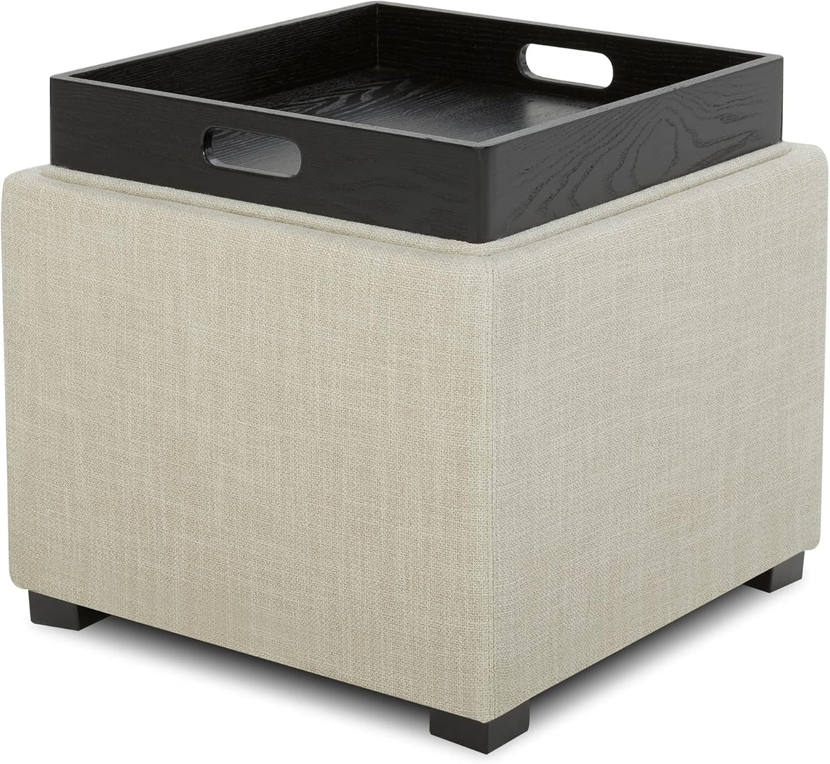 CHITA Storage Ottoman Cube with Tray Lid, Set of 2, Small Footstool with Storage, Square End Table for Living Room and Bedroom, Fabric in Linen
