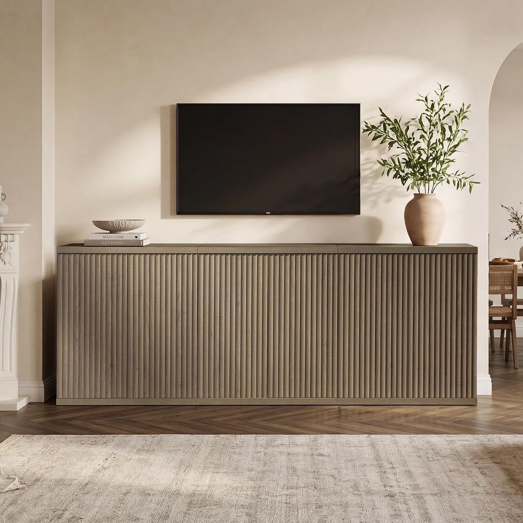 SICOTAS Buffet Cabinet with Storage Accent Sideboard Modern Credenza with Doors & Shelves Fluted Media Console Mid Century Coffee Bar Table for Living Room Kitchen Dining Room Hallway (3PCS)