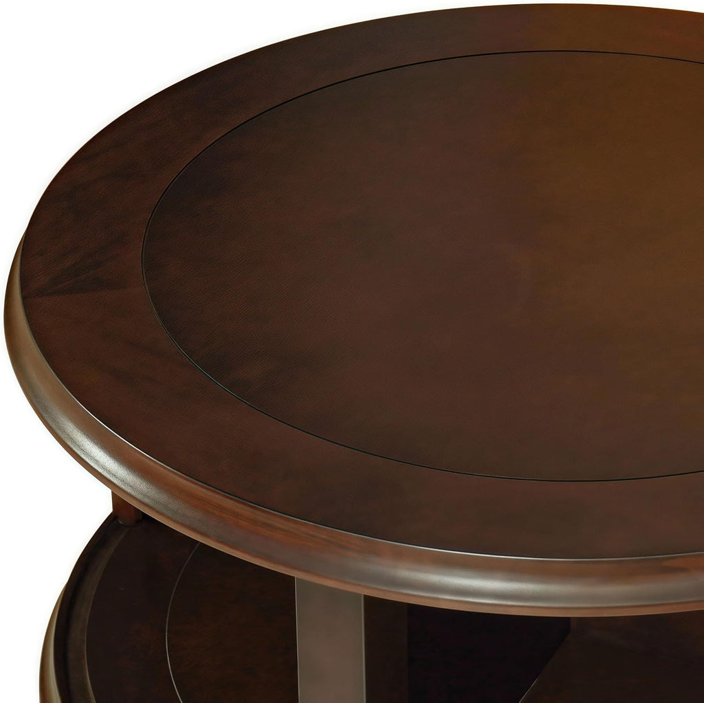 31.5' Nesting Coffee Table Set of 2, Modern Round Center End Side Table for Living Room with Storage Drawer, Dark Brown