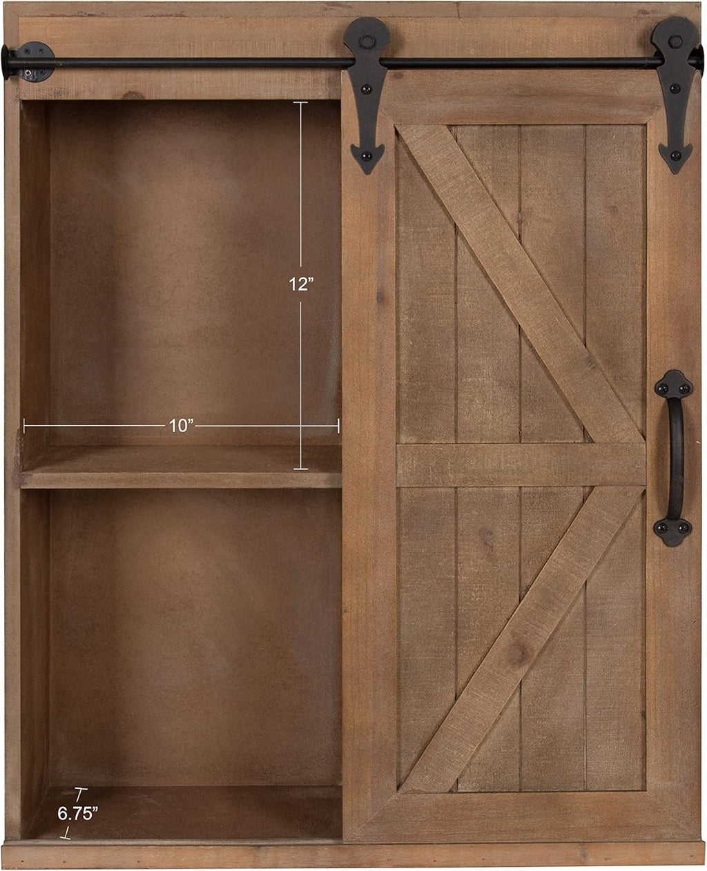 Kate and Laurel Cates Wood Wall Storage Cabinet with Sliding Barn Door; 22 x 9 x 28; Rustic Brown; Decorative Farmhouse Over the Toilet Cabinet with Three Shelves for Bathroom or Kitchen Storage