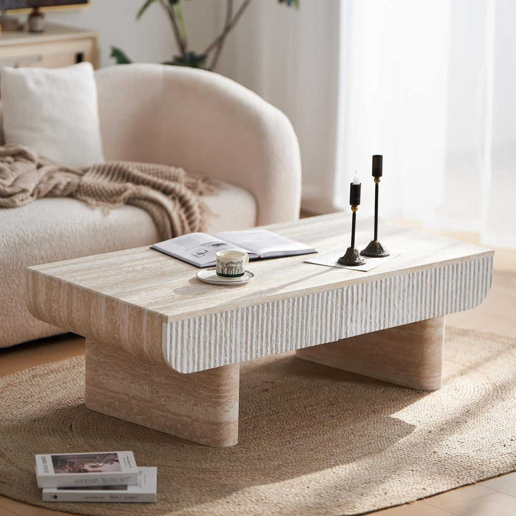 46.8' Coffee Table with Fluted Drawer, Faux Marble Center Table Modern Wood Coffee Table for Living Room Apartment Office (Engineered Wood)