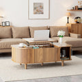 Lift Top Coffee Table, Oval Mid Century Modern Center Table with 3 Hidden Storage, 41' Coffee Tables with Sliding Door and Open Cabinet for Living Room Bedroom Office, Walnut Wood