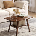 100% Solid Oak Wood Coffee Table for Living Room, 2-Tier Small Table with Storage Shelf, Mid Century Modern Coffee Tables (Walnut, 31.49' x 19.68' x 17.32')