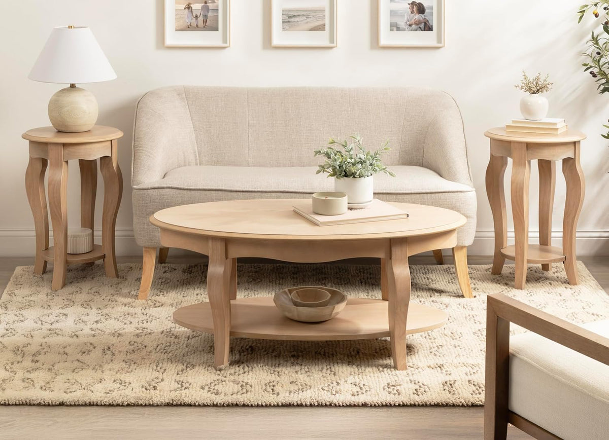 Kate and Laurel Sutherlin Vintage Tiered Oval Coffee Table, 42 x 22 x 19, Light Natural, Traditional Two-Tier Oval Living Room Table with Storage for Use as Useful Home Decor Option