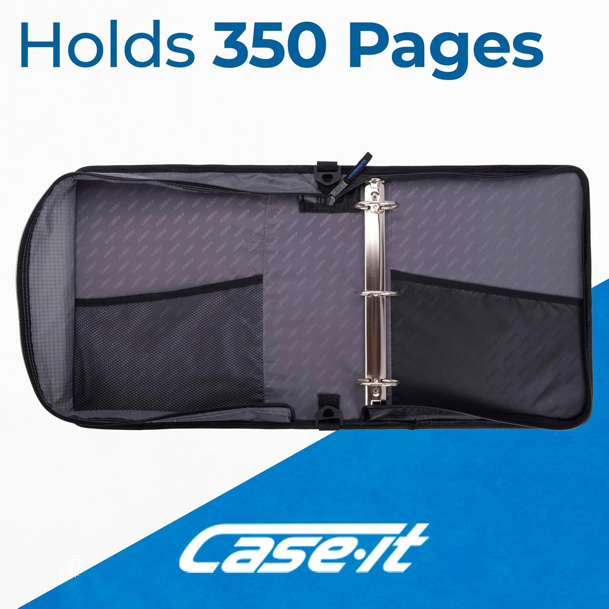 Case-it Universal Zipper Binder | 2-Inch O-Rings,13-Inch Laptop/Tablet Padded Pocket,400 Sheet Capacity,Multiple Storage Pockets&Shoulder Strap | School&Office Organizer-| LT-007 Jet Black,(Pack of 6)
