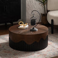 Round Coffee Table Wood Circle Modern Coffee Tables for Living Room Contemporary Fluted Center Wooden Drum Furniture Solid Wood for Apartment, Small Space No Need Assembly Ø 30.31',Walnut Brown