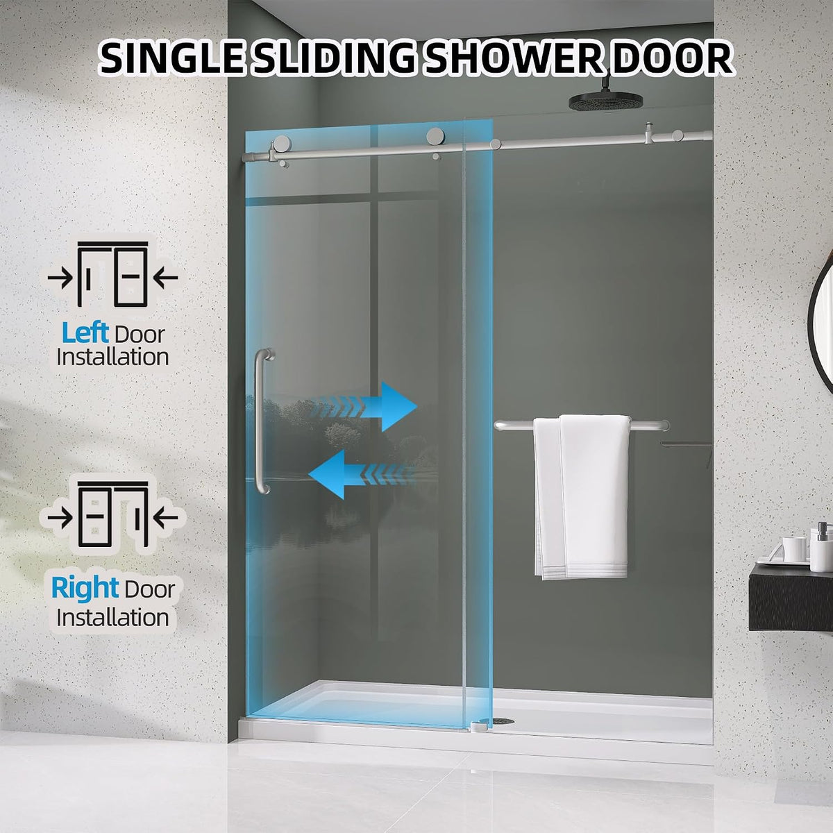 Frameless Shower Door 56-60' W x 75' H Single Sliding Shower Glass Doors for Walk-in Bathroom 1/4' Clear Easy Clean Glass Extra Tall Modern Bathroom Doors in Brushed Nickel