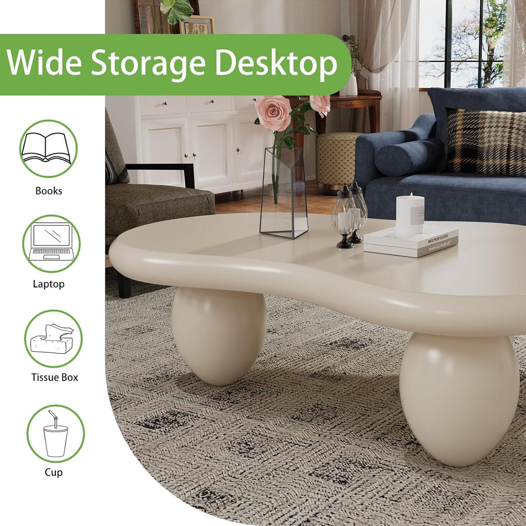 Cloud Coffee Table, Cute Irregular Coffee/Tea Table with Large Tabletop, Accent Cocktail Table, Cloud Shape Modern Coffee Table for Living Room, Office, Home Dec (C White 46.06 inch)