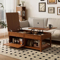 Mid Century Modern Farmhouse Lift Top Coffee Table,Rectangular Storage Coffee Tables with Lifting Top,Hidden Compartment,Open Shelf & Adjustable Desktop,Walnut Wood Coffees Table for Living Room