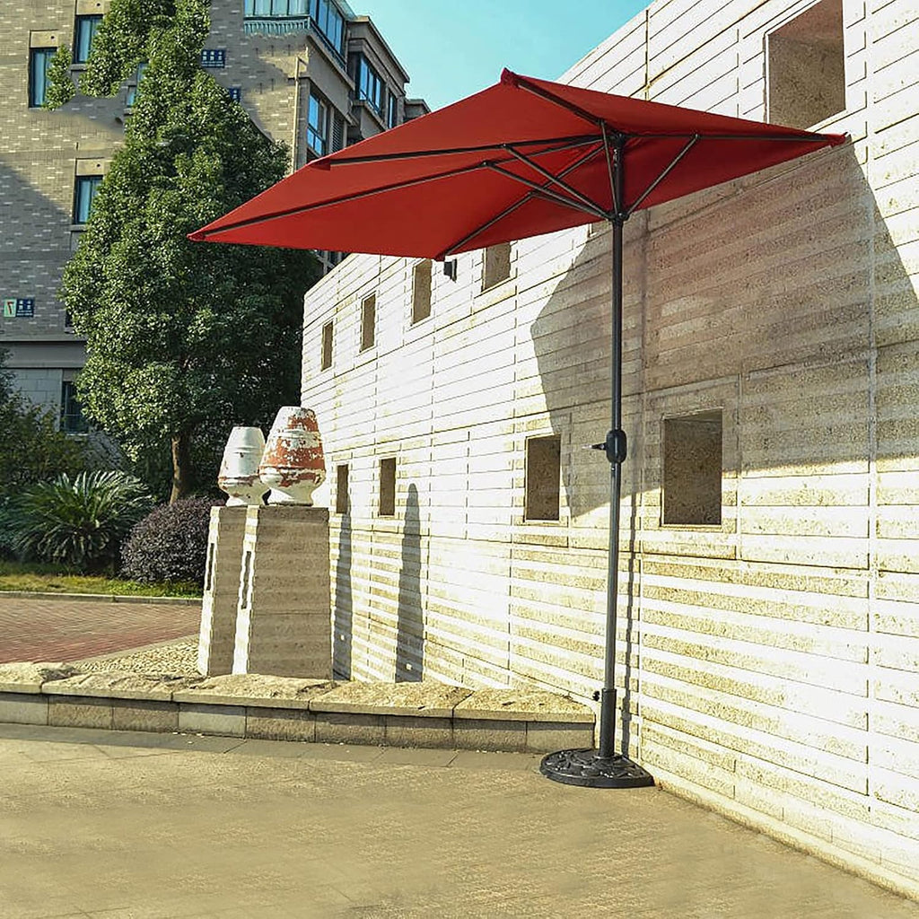 Against The Wall Half Square Parasol, Red Waterproof Patio Umbrella Outdoor Market Table Umbrellas, Heavy Duty Garden Balcony Sun Shade Cover