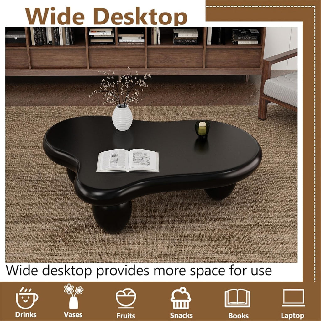 Cloud Coffee Table Modern Cute Coffee Tables Irregular Simple Tea/Center Table for Small Space End Table for Living Room, Home Office, Indoor (Black A Cloud 47.2' Wx35.4 Dx15.7 H)