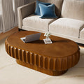 43.3'' Oval Coffee Table with Storage Modern Fluted Drum Coffee Tables with Solid Wood Veneered, Accent Center Table Tea Table for Living Room, Apartment, Home, Office (Brown Oval43.3)