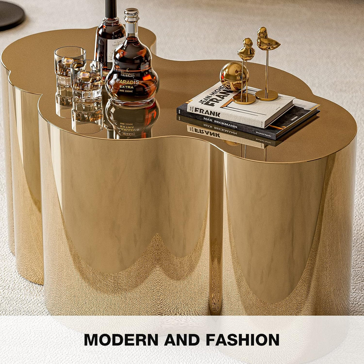 IKIFLY Modern Gold Stainless Coffee Table, Small Cloud Fashion Design Accent Table for Living Room Bedroom