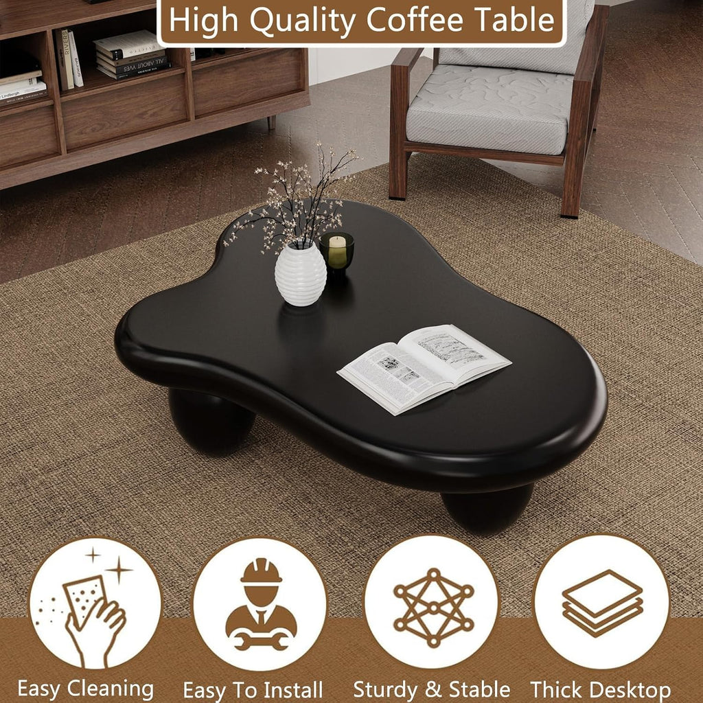 Cloud Coffee Table Modern Cute Coffee Tables Irregular Simple Tea/Center Table for Small Space End Table for Living Room, Home Office, Indoor (Black A Cloud 47.2' Wx35.4 Dx15.7 H)