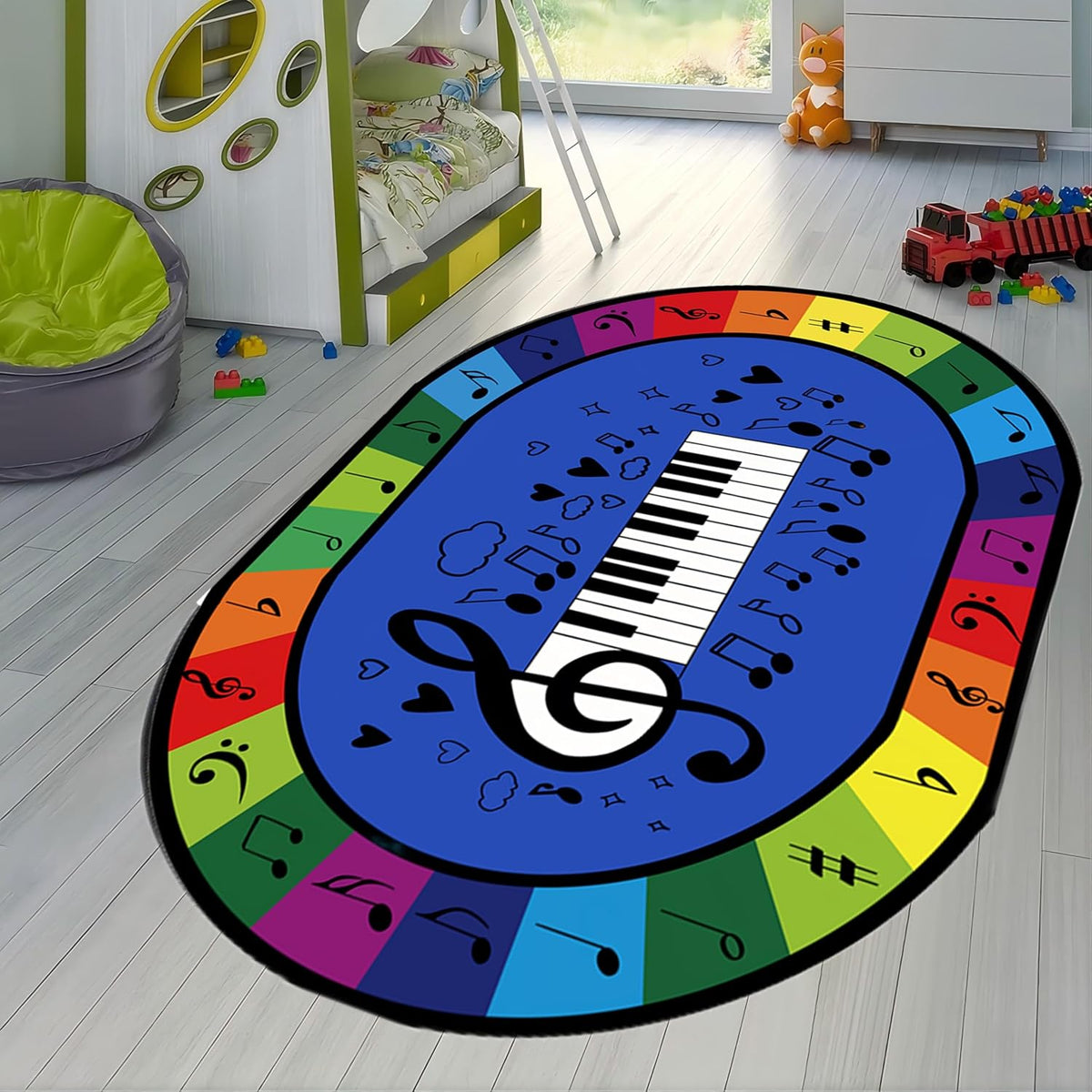 Kids Music Area Rug,6x8ft,Black and White Piano Keys Musical Instrument Rug, Music Classroom Rugs, Suitable for Girls and Boys Bedroom, Playroom Decorative Rug, Non-Slip and Washable