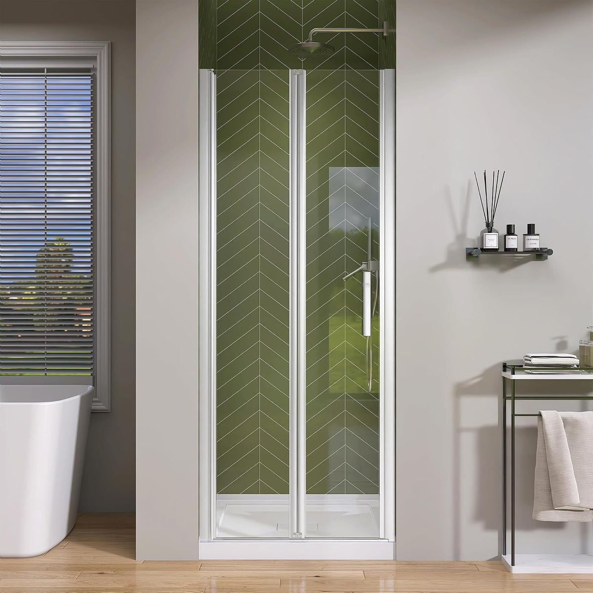 GETPRO Bifold Shower Door 32 in. W x 72 in. H Frameless Swing Pivot Shower Door with 1/4 in. Tempered Clear Glass Panel Adjustable Bathroom Fold Door for Shower Polished Chrome Hardwares