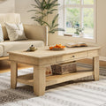 GarveeHome Light Oak Coffee Table 47.2' Center Table with Drawer and Storage Shelf, Large Coffee Tables Living Room Furniture, Sturdy and Easy to Clean, Holds 300 Pounds in Total