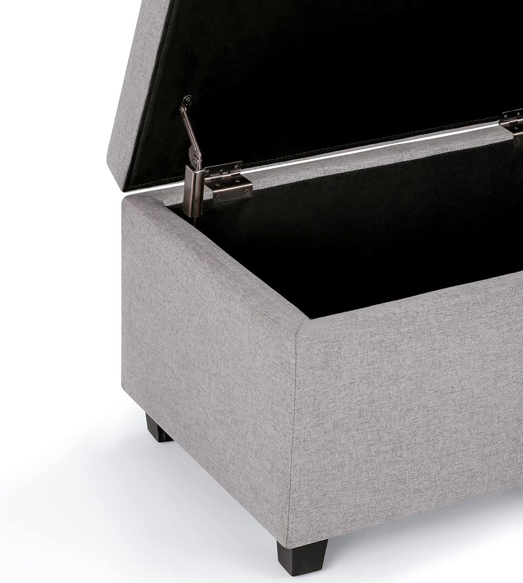 SIMPLIHOME Avalon Storage Ottoman Bench - 48' Wide x 16' High Upholstered Linen Look Fabric Rectangular Lift-Top Ottoman in Cloud Grey, Contemporary Bench for Living Room with High-Density Foam
