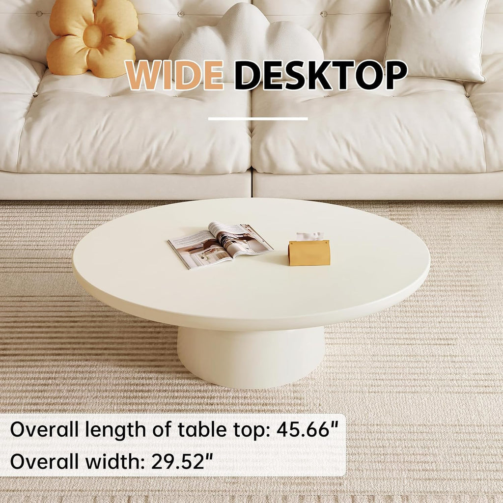 Oval Coffee Table, Creamy White Cute Center Table, Modern Coffee Table for Living Room, Bedroom,Office,Easy Assembly
