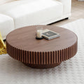JUSTONE 35.43' Round Coffee Table, Farmhouse Wood Coffee Table for Living Room,Circle Drum Coffee Table with Handcrafted Relief for Apartment,ø35.43'' x 13.77''H (Walnut)
