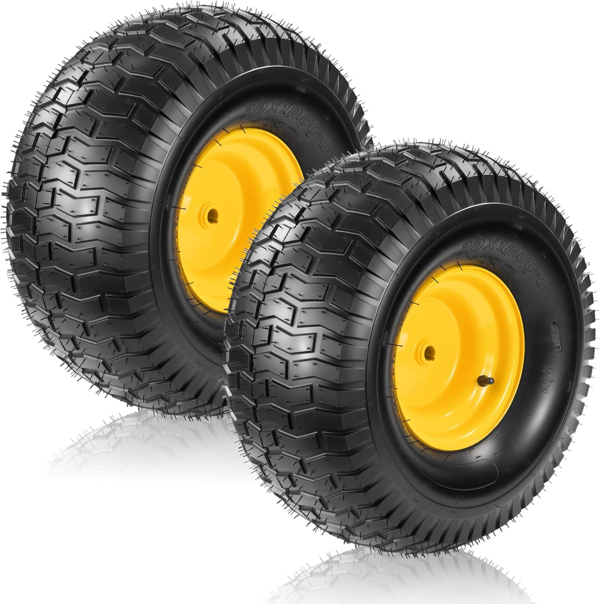 2 PCS 20x10.00-8 Tubeless Lawn Mower Tire and Wheel, 3/4' Borehole, 3/16' Keyway, 3.5' Offset Hub, 10' wide tires, 4 Ply, Replacement for 20x10-8 Tire Riding Lawn Mower Tractor Rear Tire and Wheel