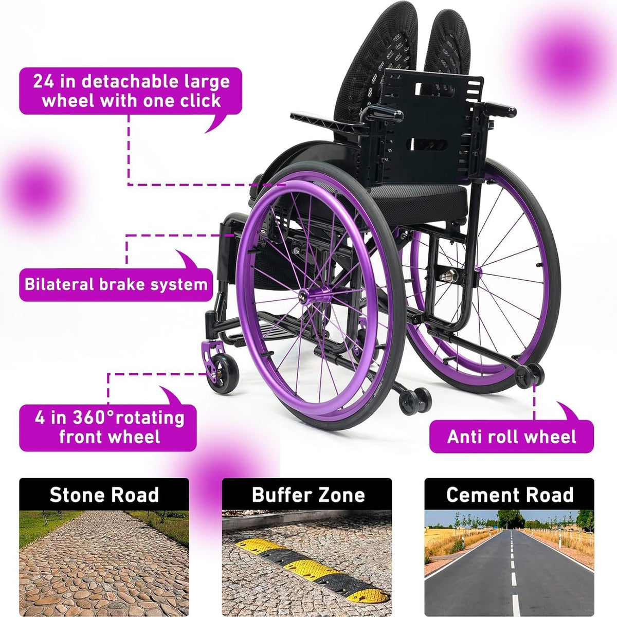 Lightweight Sports Wheelchair,Self-propelled Manual Wheelchairs,Folding All-Terrain Ultra Wheelchair,Aluminum Alloy Wheelchair,Lightweight Wheel Chair for Adults,Quick Release Rear Wheels(38cm/15in)