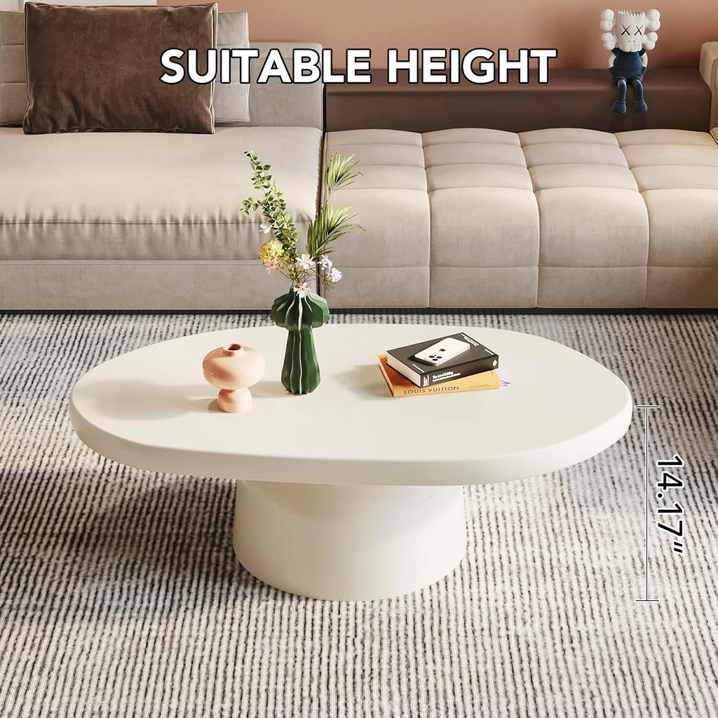 45.67' White Coffee Table, Modern Funky Irregular Shaped Coffee Table with Sturdy Pedestal for Bedroom, Living Room & Small Spaces