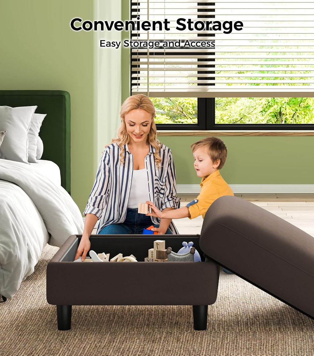 Welzona Teddy Storage Ottoman, 26.7' Large Living Room Ottoman, All-Wood Coffee Table Ottomans with Storage, Tool-Free Setup Ottomans for Living Room, Bench for Bedroom, Brown