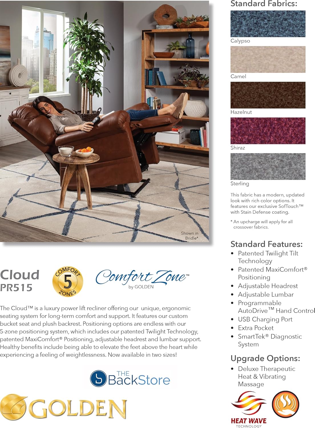 Golden Technologies Cloud Lift Chair Recliner with MaxiComfort and Twilight Medium/Large PR515-MLA (Hazelnut)