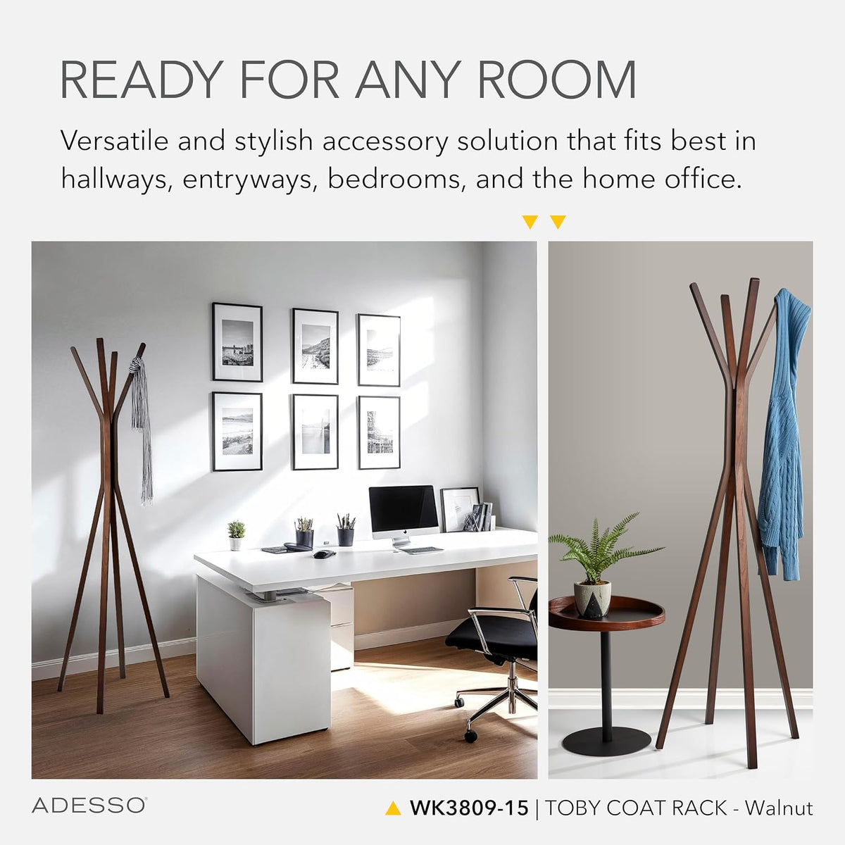 Adesso Toby Coat Rack with Natural Oak Finish – Space-Saving Entryway Organizer Perfect for Coats, Bags, Purses and Hats – 6 Hooks, 68.25' Tall