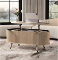 Jiansu furni Lift Top Coffee Table with Storage,42.5' Oval Coffee Table with Hidden Compartment & Solid Wood Legs,Modern Fluted Center Table for Living Room,Home Office,Oak