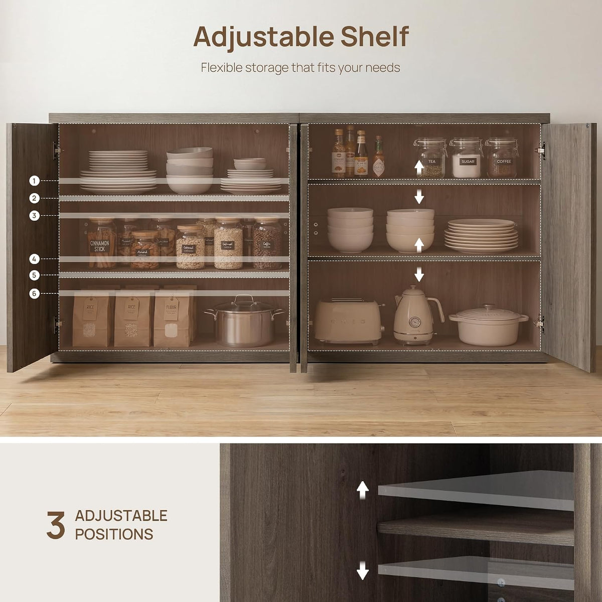 SICOTAS Buffet Cabinet with Storage Accent Sideboard Modern Credenza with Doors & Shelves Fluted Media Console Mid Century Coffee Bar Table for Living Room Kitchen Dining Room Hallway (3PCS)