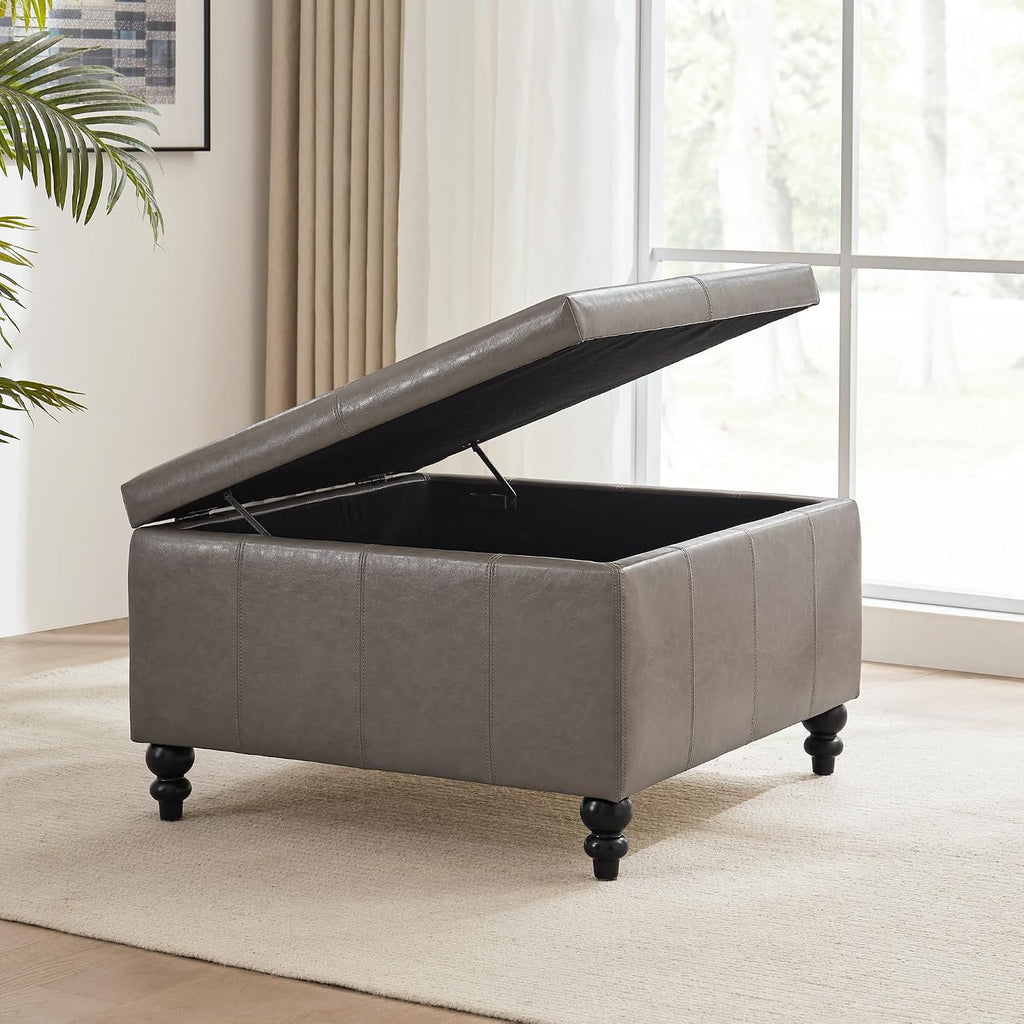 HUIMO Square Leather Storage Ottoman,Ottoman Coffee Table with Storage for Living Room (Taupe)