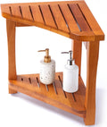 Teak Shower Bench for Inside Shower - 100% Grade A Solid Teak Wood Shower Stool, Waterproof Wooden Bath Bench Seat with Storage Shelf, Non-Slip Spa Chair