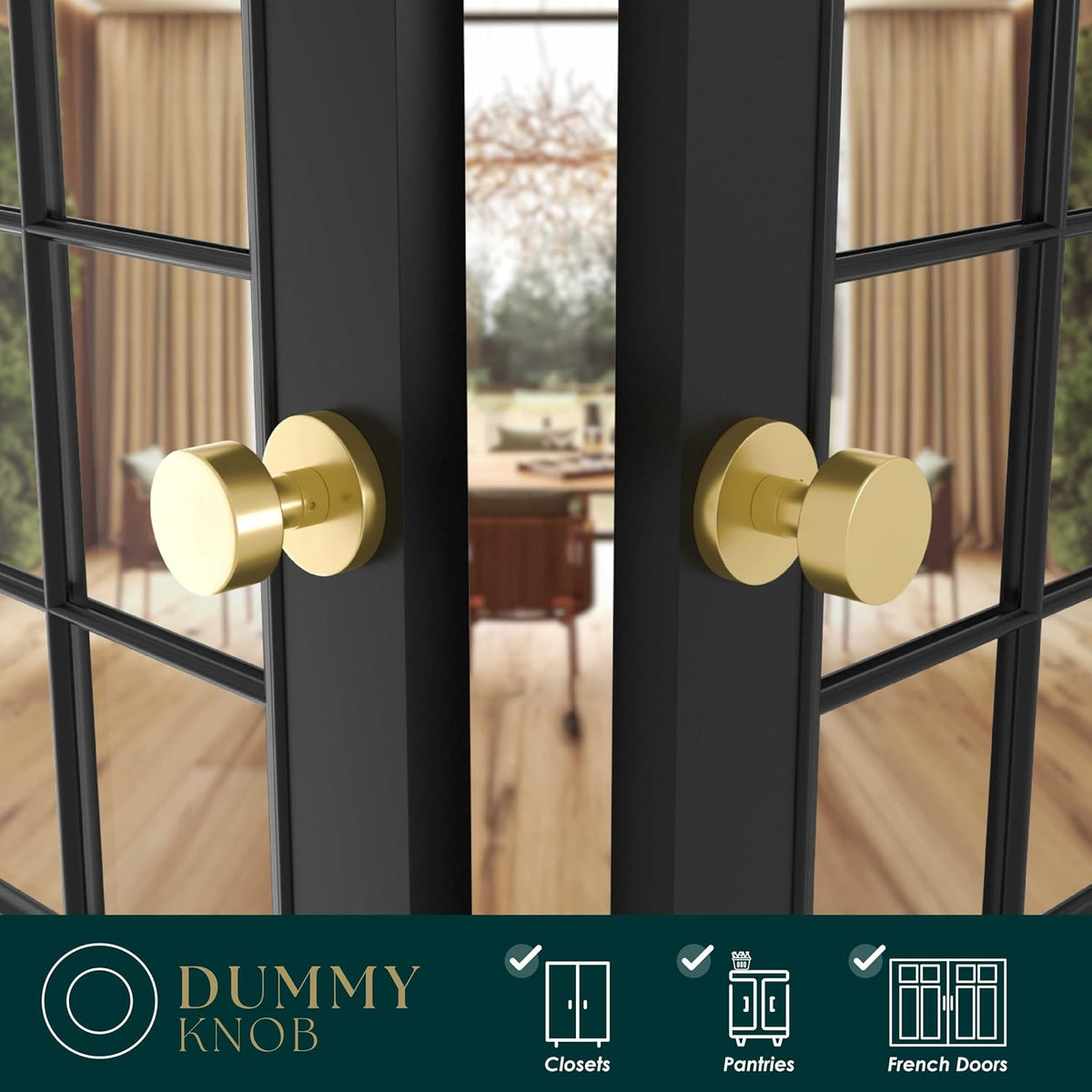 Mega Handles Buena Dummy Door Knob - 6 Pack Heavy Duty Gold Door Knob, Non-Turning Dummy Door Knobs for Hallway Closet & French Doors, Single Side, Fits All Standard Door Sizes - Satin Brass