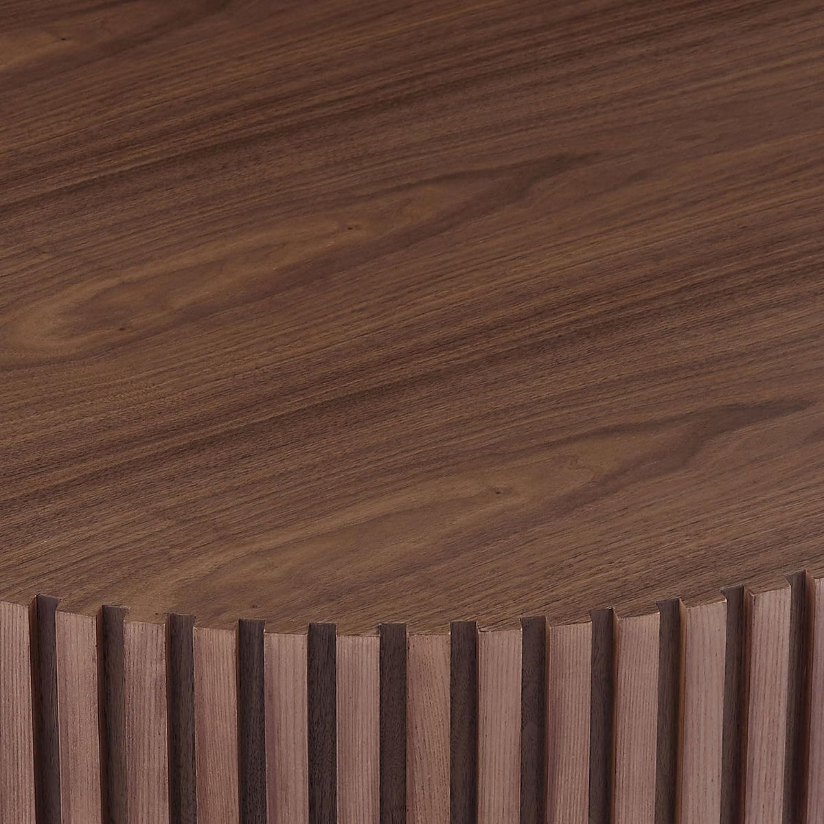 Round Coffee Table,35.43' Modern Handcraft Relief Drum Wood Circle Side End Table Accent Center Table for Living Room, Apartment, Small Space,Walnut