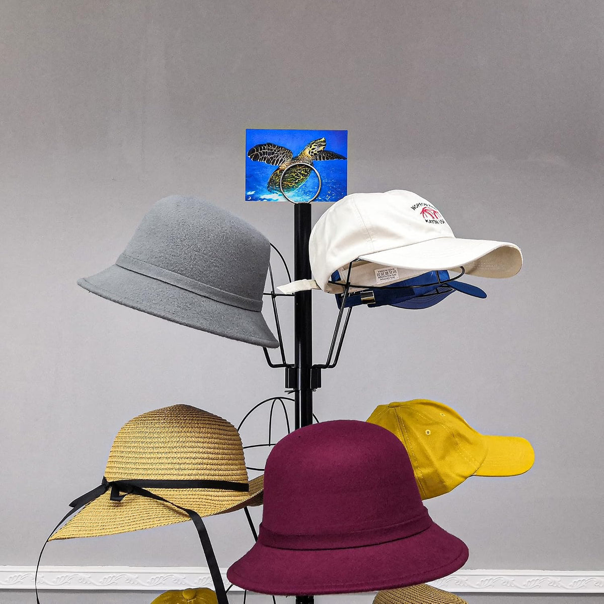 FixtureDisplays® 6-Tier 24 Hat Rotating Hat Display Rack Free Standing Headwear Wig Rack Metal Floor Rack for Caps, Wigs & Hats 20X20X74' 18164-24HAT-NPF