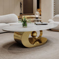 49.2' Oval Coffee Table, Modern Faux Marble Coffee Tables with Sculptural Sintered Stone Tabletop, Large Unique Tea Table with Stainless Steel Base for Living Room, Office, Bedroom, Gold+White