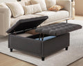 36' Large Square Ottoman with Storage, Tufted Upholstered Storage Ottoman with Lift Top & Solid Legs for Bedroom Room, Extra Large Coffee Tables Bench for Living Room as Footstool (Grey)