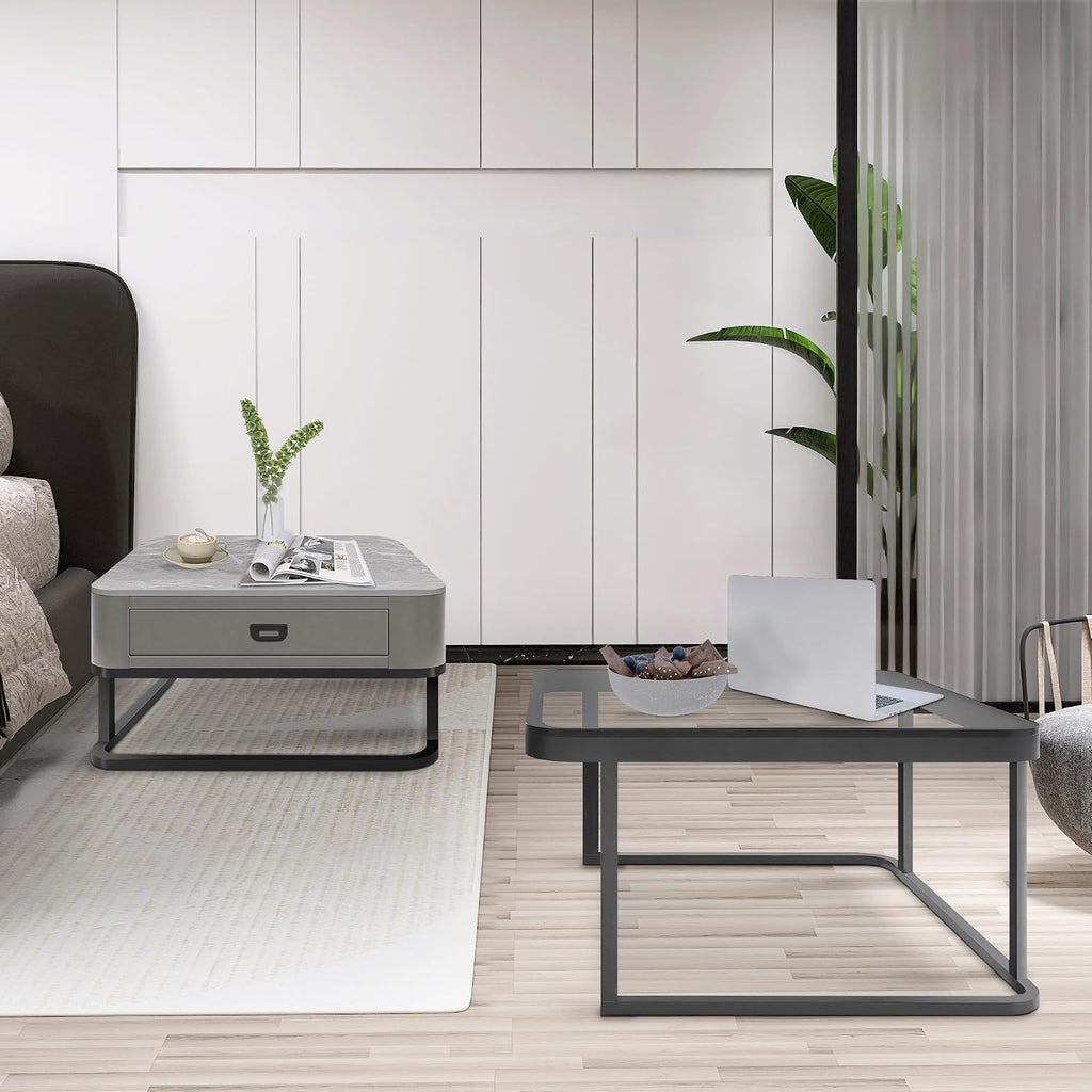 Square Coffee Table Set of 2, Nesting Table End Table, Modern Side Table for Living Room, Office, Bedroom, Grey