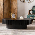 Black Oval Fluted Coffee Table for Living Room with Handcrafted Relief Wood Drum Coffee Table for Office Outdoor (43' Oval Black)