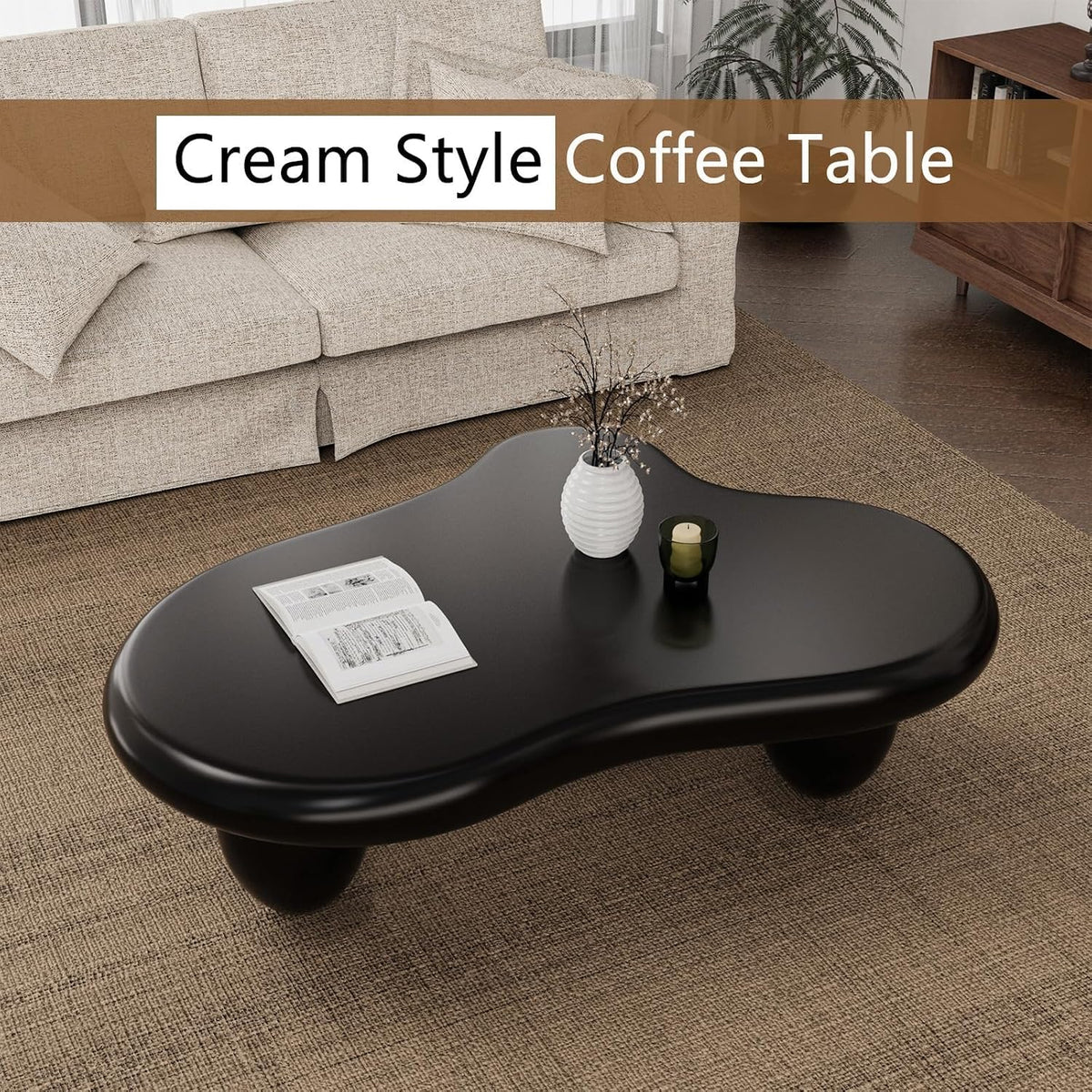 Cloud Coffee Table Modern Cute Coffee Tables Irregular Simple Tea/Center Table for Small Space End Table for Living Room, Home Office, Indoor (Black A Cloud 47.2' Wx35.4 Dx15.7 H)