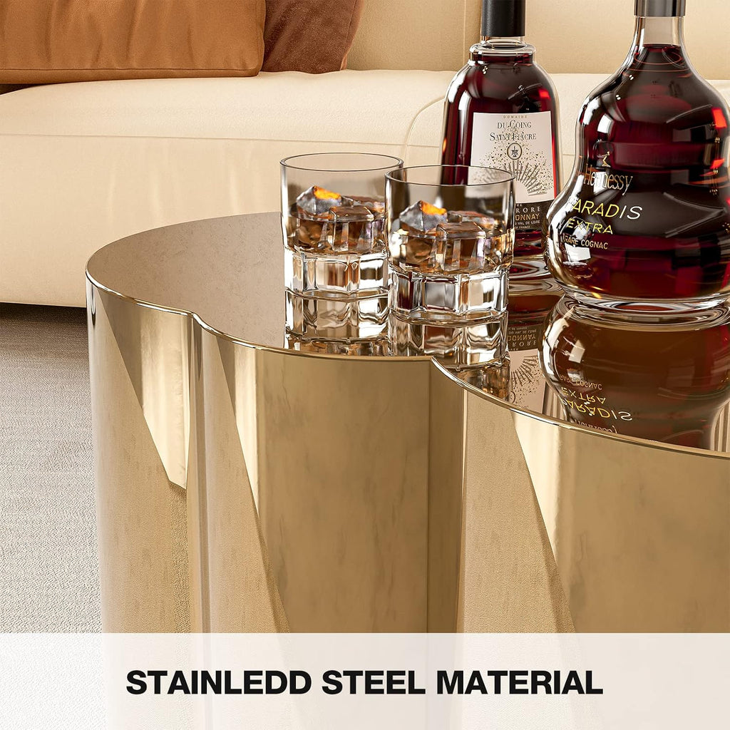 IKIFLY Modern Gold Stainless Coffee Table, Small Cloud Fashion Design Accent Table for Living Room Bedroom