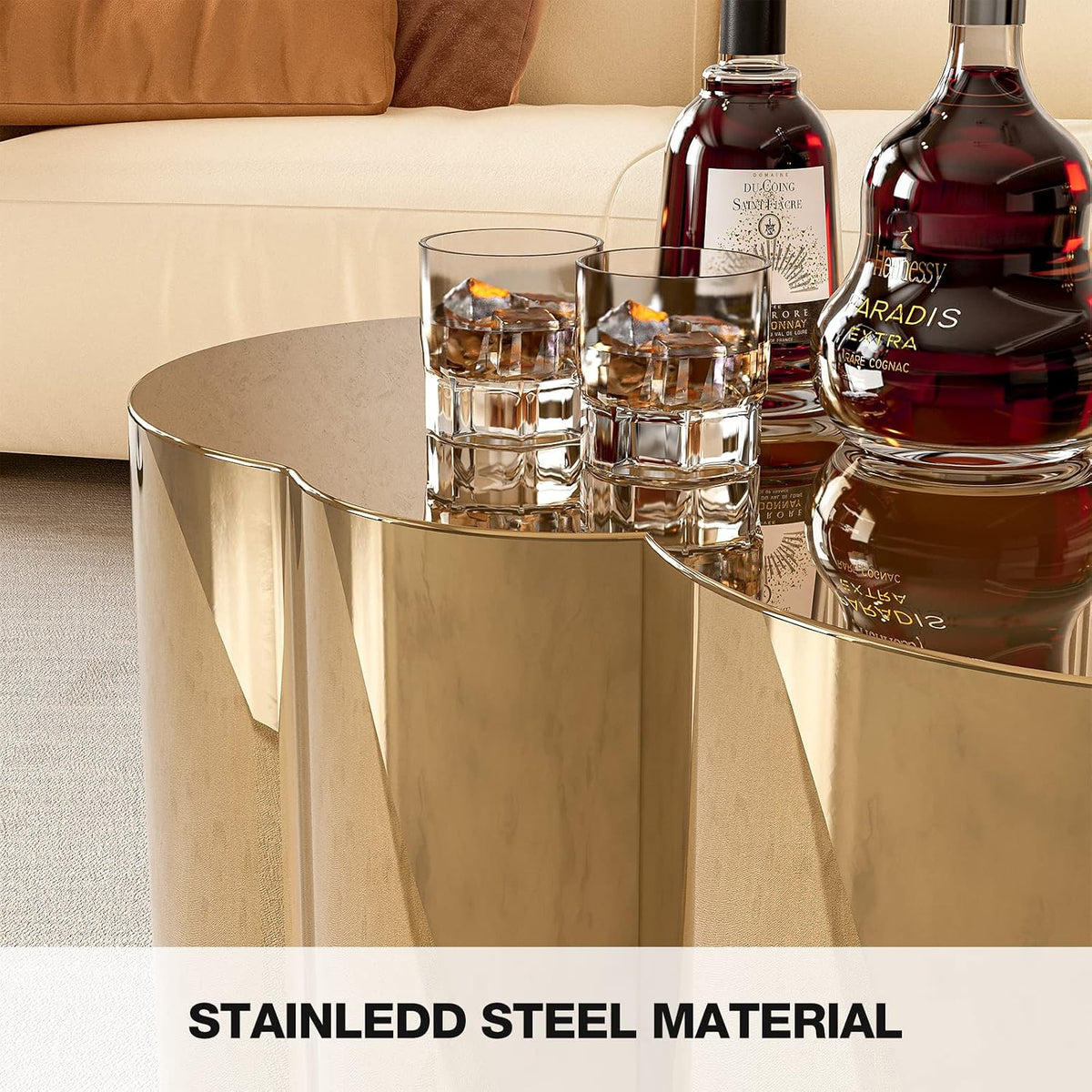 IKIFLY Modern Gold Stainless Coffee Table, Small Cloud Fashion Design Accent Table for Living Room Bedroom