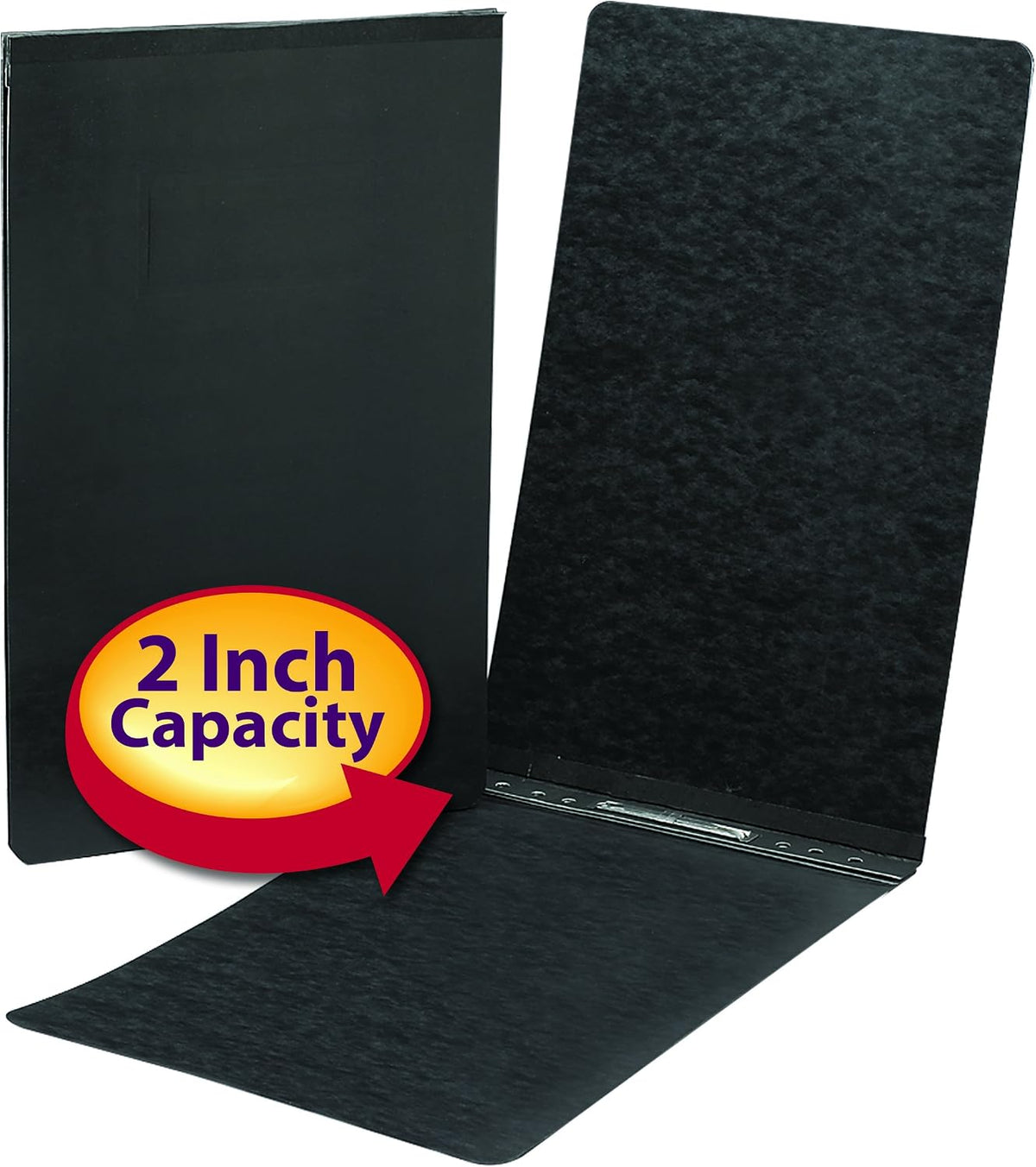 Smead PressGuard Report Cover, Metal Prong Top Fastener with Compressor, 2' Capacity, Legal Size, Black, 25 per Box (81132)