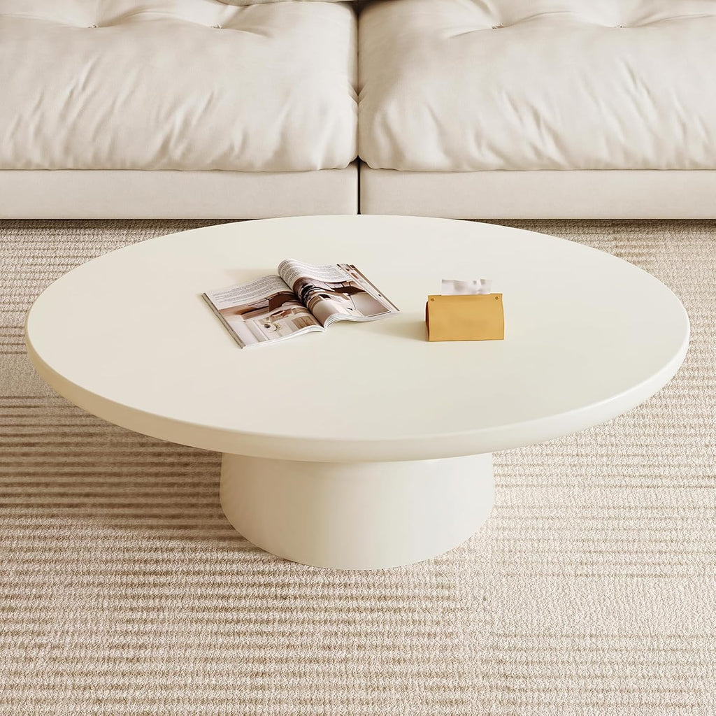 White Oval Coffee Table, 45.66' Cream White Modern Coffee with Sturdy Pedestal for Bedroom,Living Room & Small Spaces