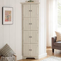 72' H Farmhouse Corner Storage Cabinet with 8 Doors & 4 Shelves, 4 Tier Kitchen Corner Pantry Cabinet Wooden Organizer Case Bookshelf, Home Space Saver Cabinet for Kitchen,Living Room(White)