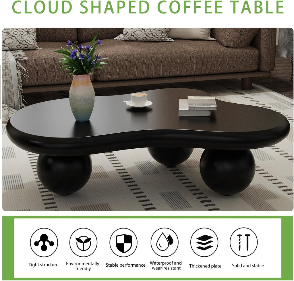 Cloud Coffee Table, Cute Irregular Coffee/Tea Table with Large Tabletop, Accent Cocktail Table, Cloud Shape Modern Coffee Table for Living Room, Office, Home Dec (D Black 46.06in)