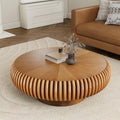 Round Handcraft Fluted Coffee Table with Sturdy Stable Pedestal Modern Luxury Drum Center Table Circle Accent Base Center Tables for Living Room Apartment (P)